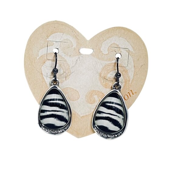 Brighton Silver Tone Zebra Print Pierced Dangle Earrings (5991) - Picture 1 of 4